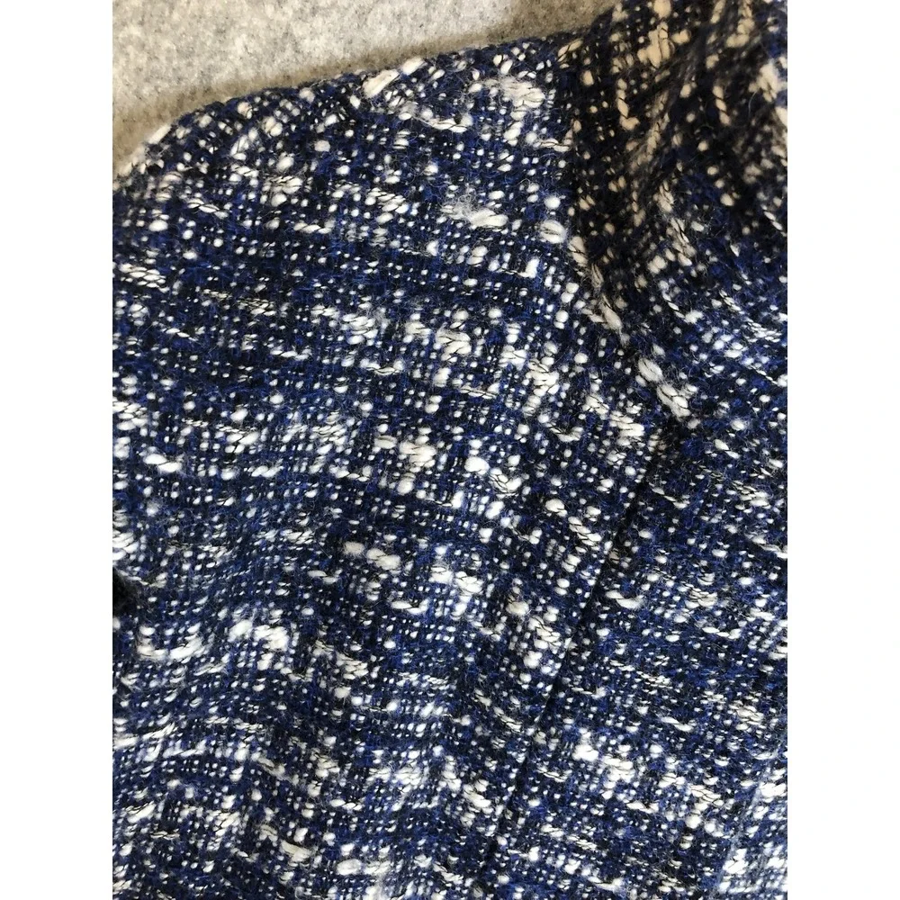 J Crew Jacket Womens 0 Blue White Wool Blend Mock Neck Tweed Bouclé Coat Lined